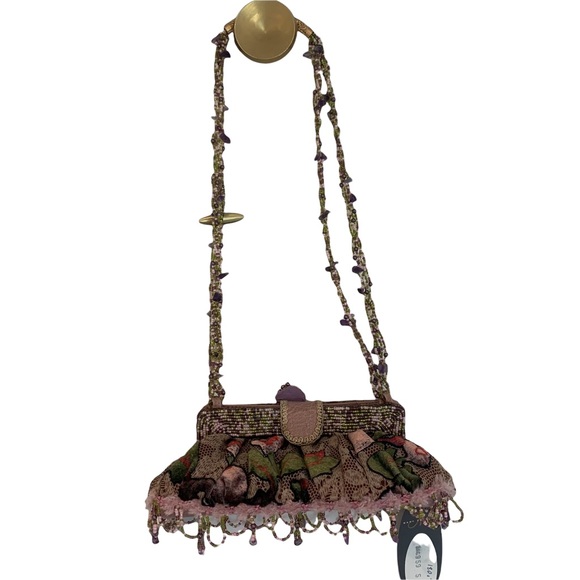 Mary Frances Womens Handbag Multicolor Floral Chain Embellished S New